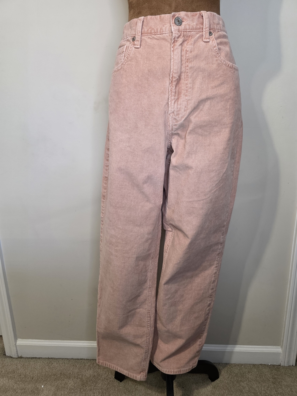American Eagle Pink Corduroy Mom Jeans High Rise Straight Leg Size 12 Regular